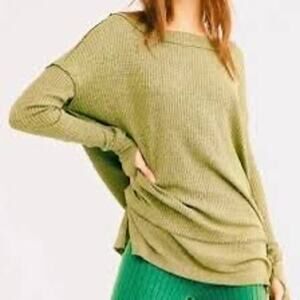 Free People We The Free Mint Green Waffle Thermal Swing Top